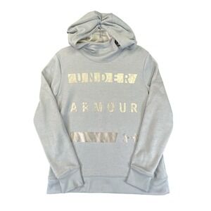 Under Armour ColdGear Hoodie‎ Light Blue Womens Small Metallic Logo Pullover